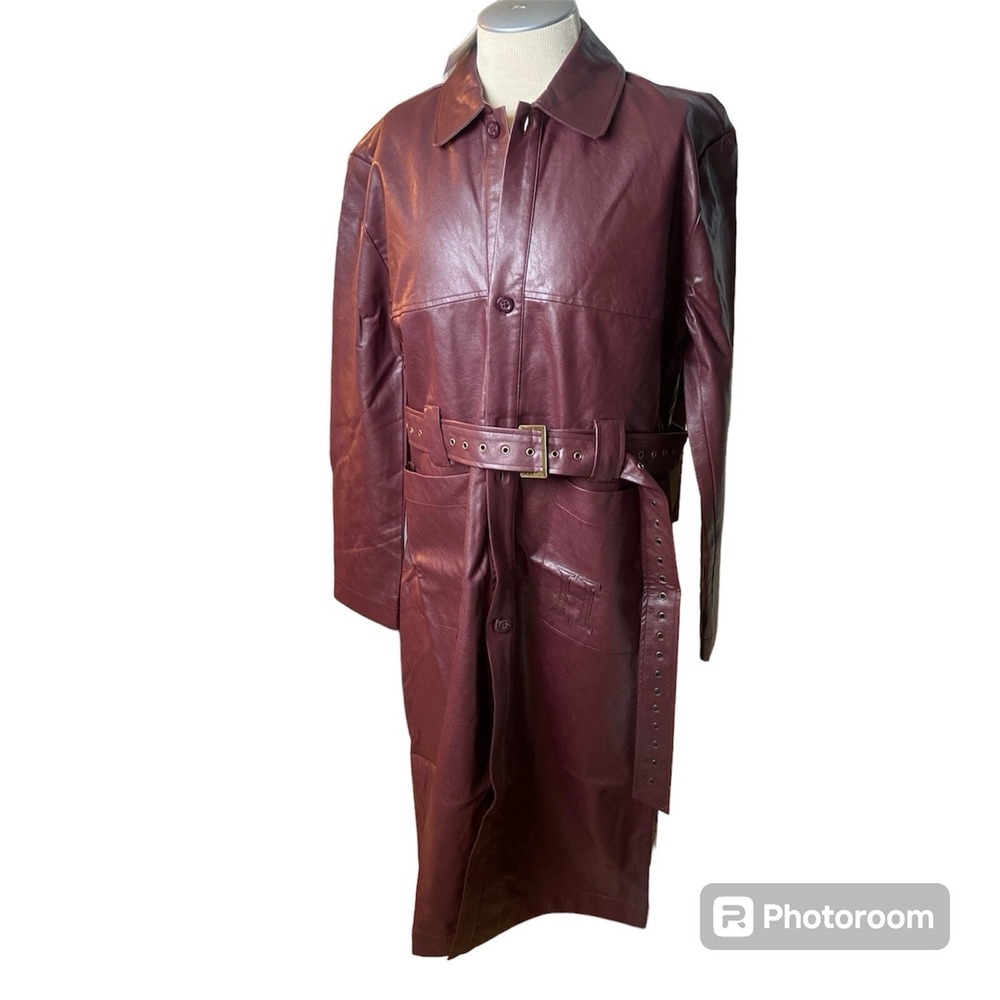 Honor The Gift Women's Trench Coat XL Ruby Red Vegan Leather WHTG220363